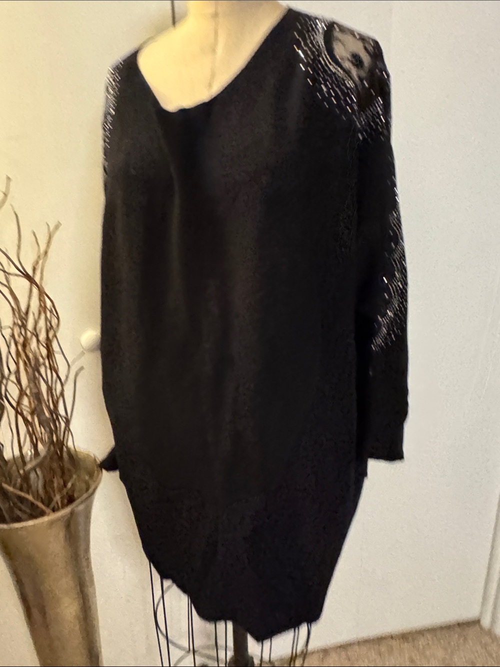 Tahari Black Sequin-Embellished Crewneck Sweater